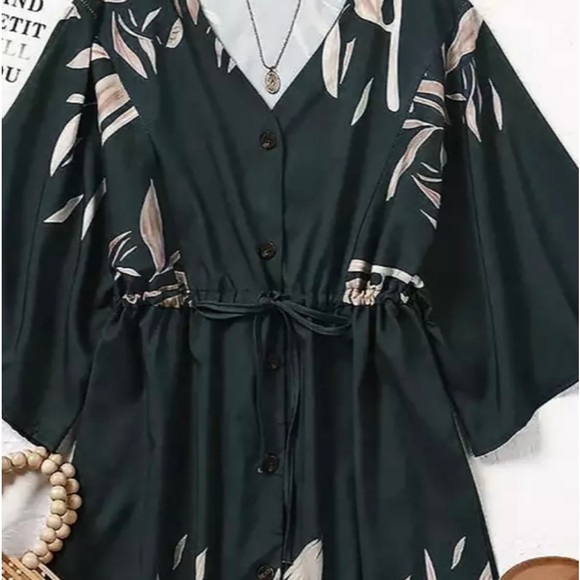 Hayden Green Floral Print Satin Dolman Sleeve Mini Dress - Picture 1 of 4